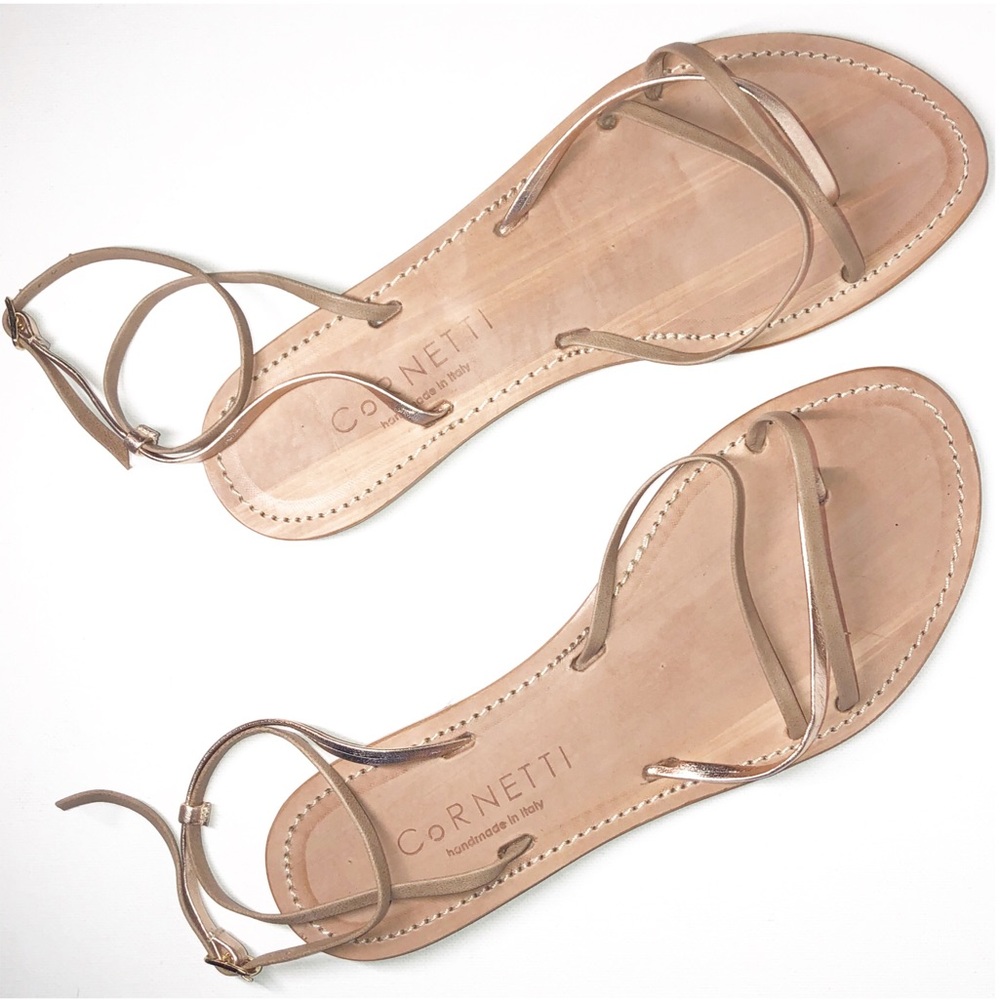 Cornetti Nude Leather & Gold Metallic Strap Sandal